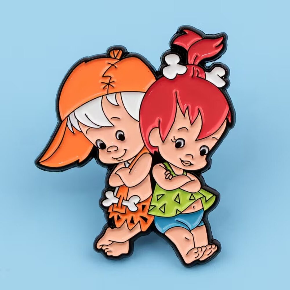 THE FLINTSTONES “Baby Pebbles & Bam Bam” Enamel Pin Brooch (NEW & SO CUTE!)‎